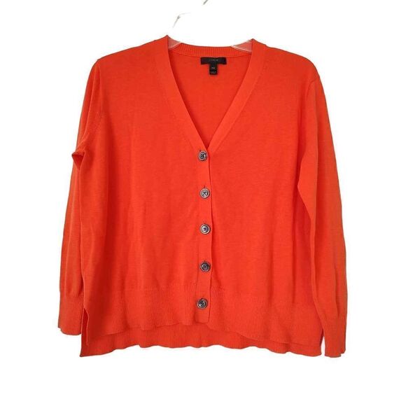 J. Crew Women's Size XS Petite Fluorescent Orange Long Sleeve 5 Button Cardigan - Picture 1 of 9